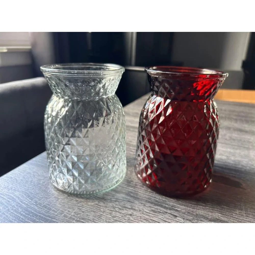Vintage Red & Clear Glass Vases Set of‎ 2 Retro Accent Pieces